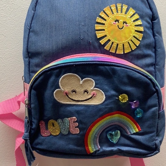 Claire’s Lt. Denim Colorful Backpack With Fun Patches & Colored Zipper. Preloved - Picture 2 of 6